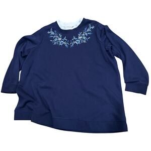 Woman Within Layered Look Sweatshirt XL Crew Neck Floral Embroidered Pullover